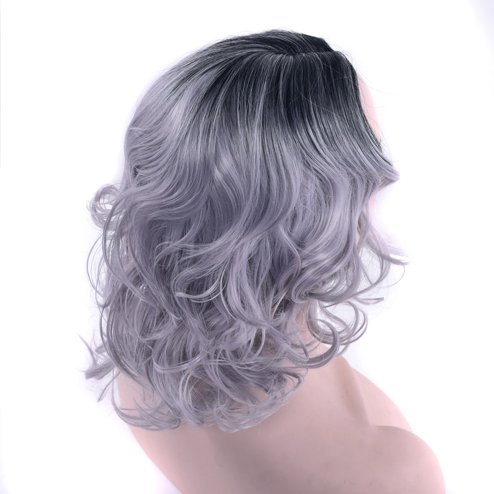 

Soowee Synthetic Hair Heat Resistance Fiber Black To Gray Wig Short Curly Headwear Accessories Cosplay Wigs for Women