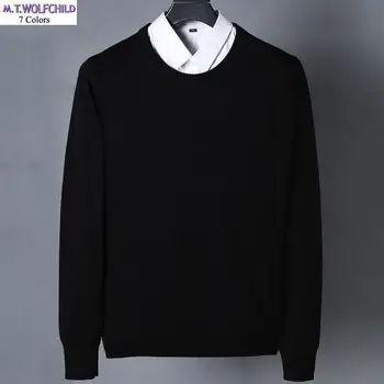 

Fashion 100% Cotton Spring mens long sleeve o-neck knitted pullovers sweaters casual solid color mens knitted autumn slim tops