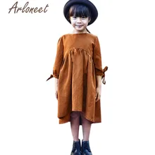 Одежда arloneet/платье для маленьких девочек повседневные платья с длинными рукавами и бантом из мультфильма коллекция года, детские платья до колена, летняя одежда для девочек