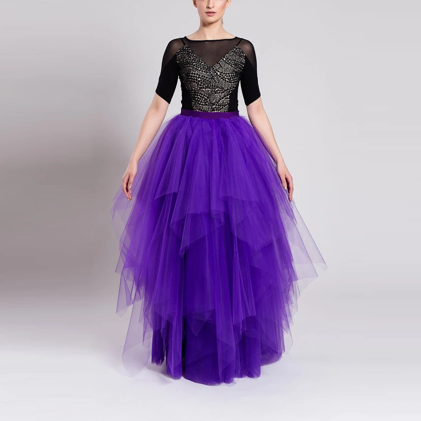 Piso Por Purple Longitud Clásica Puffy Tutu Maxi Tulle Tiered Encargo Mujeres Ruffles Faldas Línea Falda Una BFqr8Bzw