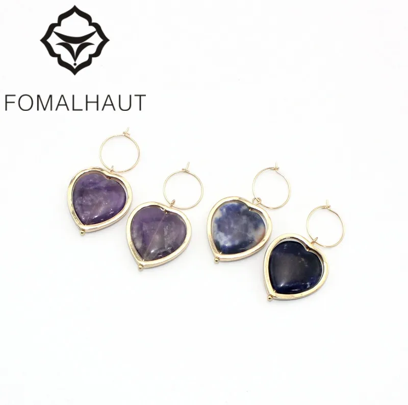 

Bohemia Natural stone Heart-shaped alloy18 k Gold Plated Pendientes Drop Earrings For Women Jewelry 2016 EJ-120