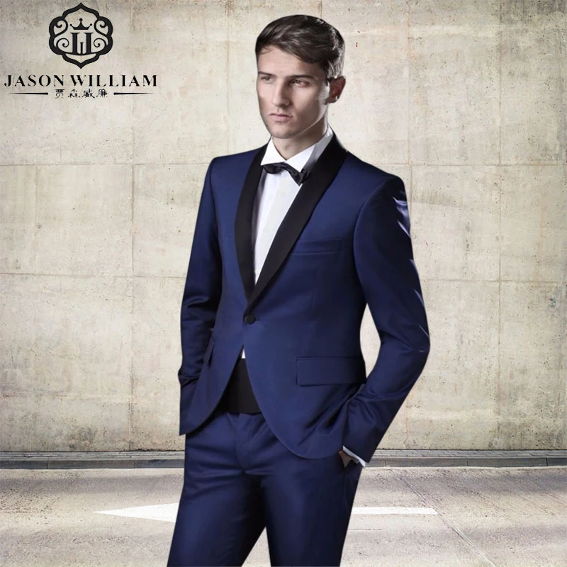 Custom Made Groomsmen Shawl Black Lapel Groom Tuxedos Navy Blue Men Suits Wedding Best Man (Jacket+Pants+Tie
