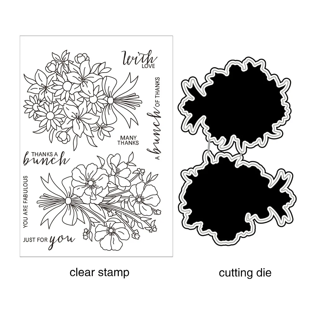 

ZhuoAng Beautiful Flowers/Bouquet Cutting Dies Clear Stamps For DIY Scrapbooking/Card Making Decorative Silicone Stamp Crafts