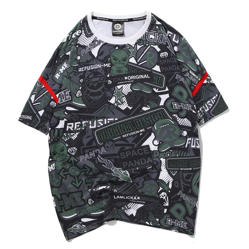 

Summer 2018 New Camouflage Short Sleeve Loose Top Print O-neck Cotton Casual Tshirt Homme T Shirt Men Hip Hop Fear God Sale
