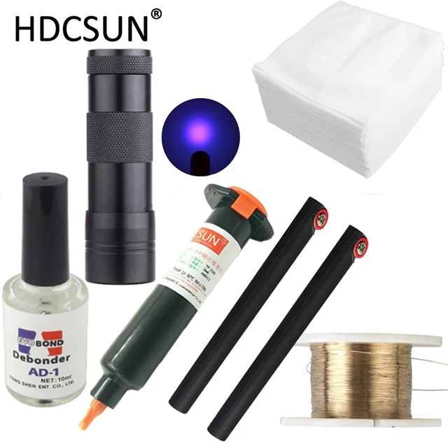 

6 in1 LOCA tp-2500 UV Glue 5ml +UV curing light+Uv Glue Remover 20g +Cutting Wire 50m+clothes For LCD Touch Screen Repair