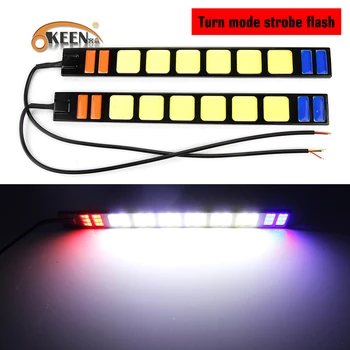 

OKEEN 2pcs Waterproof Aluminum High Power 16W 6000K Pure White COB LED Daytime Running Light 12V Blue Red Flash Brake Tail Light