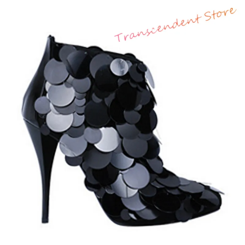 New Arrival Women High Heels Ankle Boots Fashion Solid Bling Sequin Decorated Shoes Women Pointed Toe Spring Autumn Sexy Boots