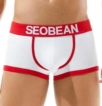 New SEOBEAN men's boxer cotton underwear boxers men sexy U convex corners in low-waist cotton boxer 2 colors S M L XL - Color: White