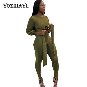 

YOZIHAYL Women Slim Hollow Out Bow 2 piece Sets Autumn Solid Color Sexy Club Two Piece Sets O-Neck Fashion Crop Tops And Pants