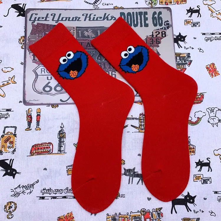 Носки с забавными персонажами из мультфильмов; носки с персонажами из мультфильмов Элмо; оригинальные носки унисекс; дышащие хлопковые носки в стиле хип-хоп; Подарки для женщин