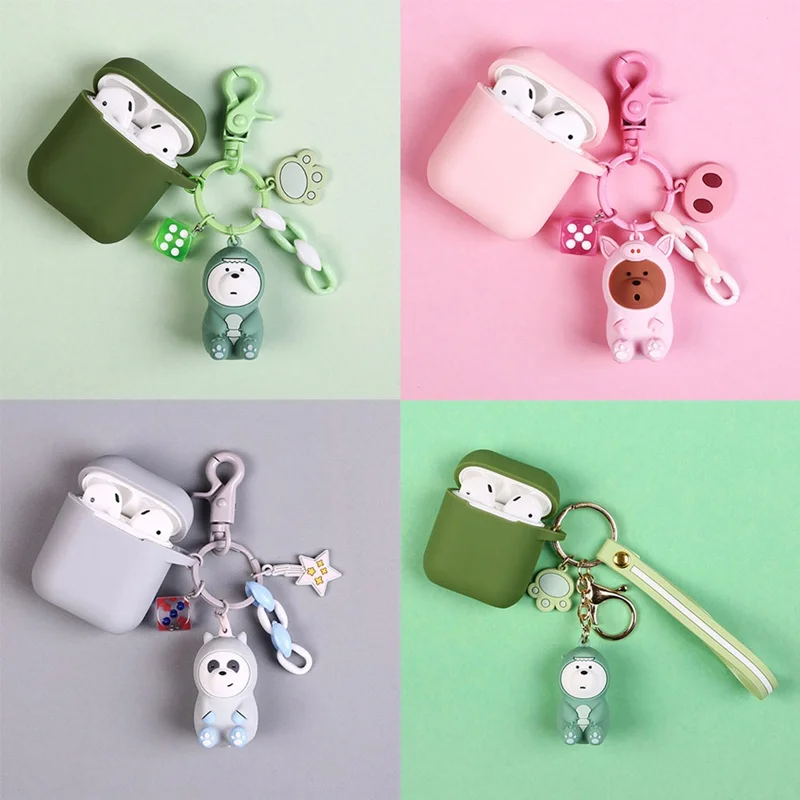 Soft Silicone Case Earphones For Apple Airpods Bluetooth Wireless Earphone Protective Skin Cover Box Cute Animal Keychain