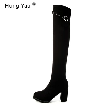

Hung Yau Women High Heel Boots Round Toe Platfrom Female Over Knee Boots Fashion Shoes Woman Footwear Pumps Size 35-40