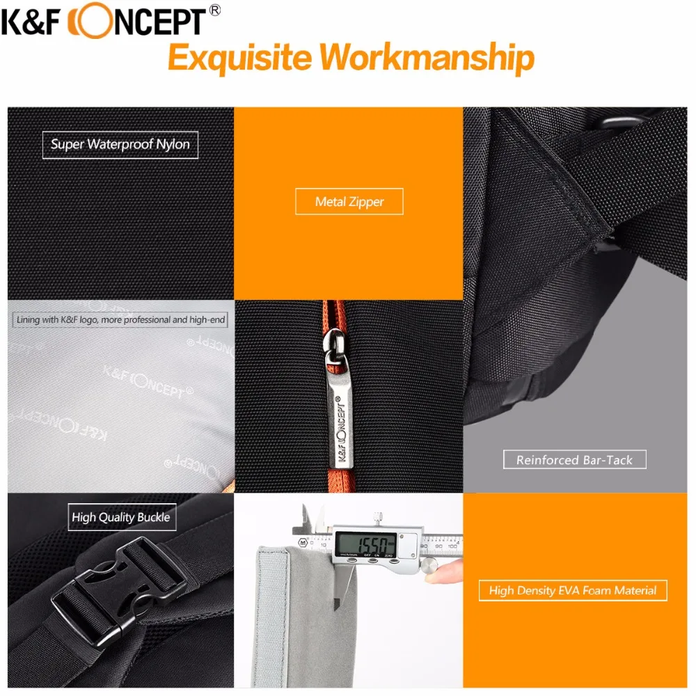 K&F CONCEPT Camera Backpack Waterproof Multi-function Travel Bag Lens Case With Anti-theft Zip Hold