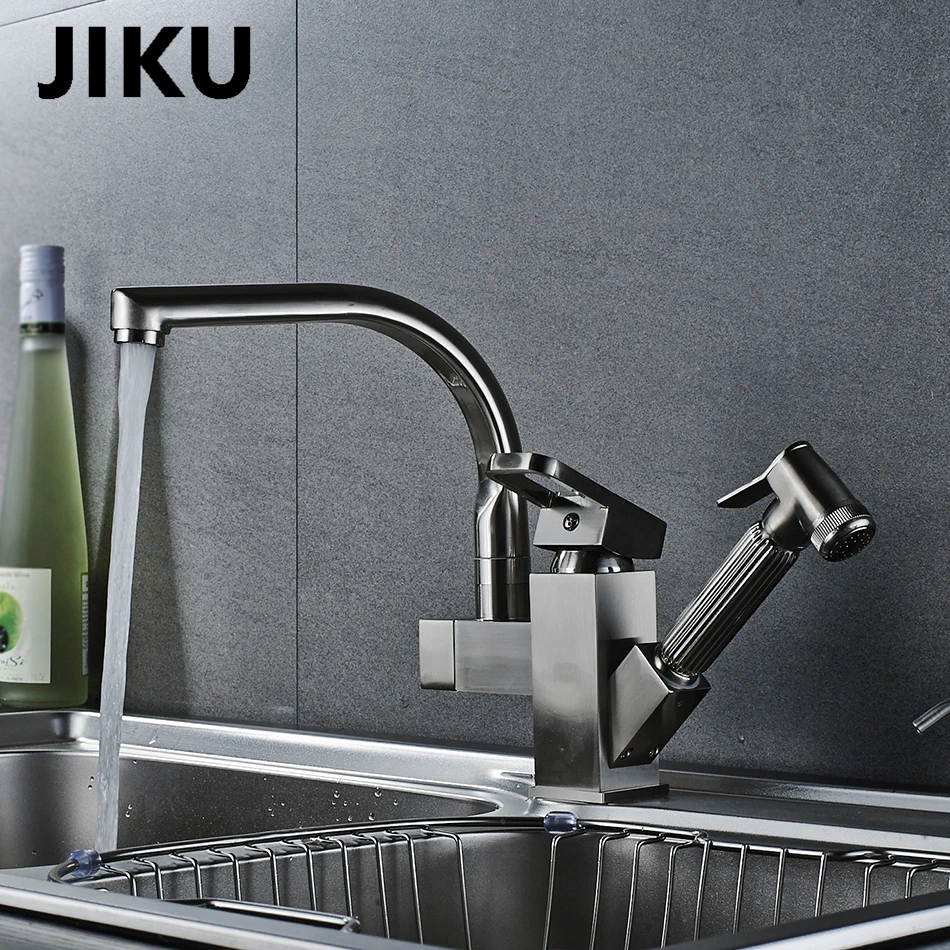 

JIKU Deck Mounted Pull Out Basin Faucet Chrome Finish Mixer Tap Single Handle Dual Sprayer Mixer ORB Polish Chrome Nickel Brush