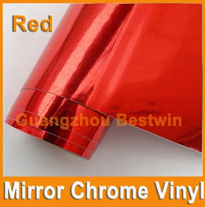 1,52 м* 30 м высокое качество автомобиля обертывания зеркало хром винил с воздушными пузырьками бесплатно - Название цвета: Красный