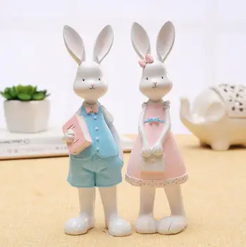 

2PCS/SET Couples rabbit cartoon style furnishing articles creative handicraft resin handicraft birthday gift