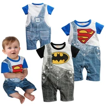 Macacão de bebê Primavera Outono Bebê Meninos de Manga Curta Romper Falso Cinto Jumpsuits Bebe Infantil Superman Batman Macacão de Moda de Algodão