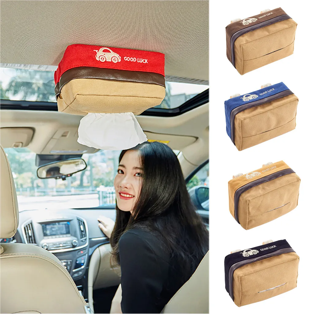 

Car Canvas Hanging Tissue Box Car Sunroof Seat Visor Paper Towel Pumping Auto Tissue Holder Tissue Box Holder For Car