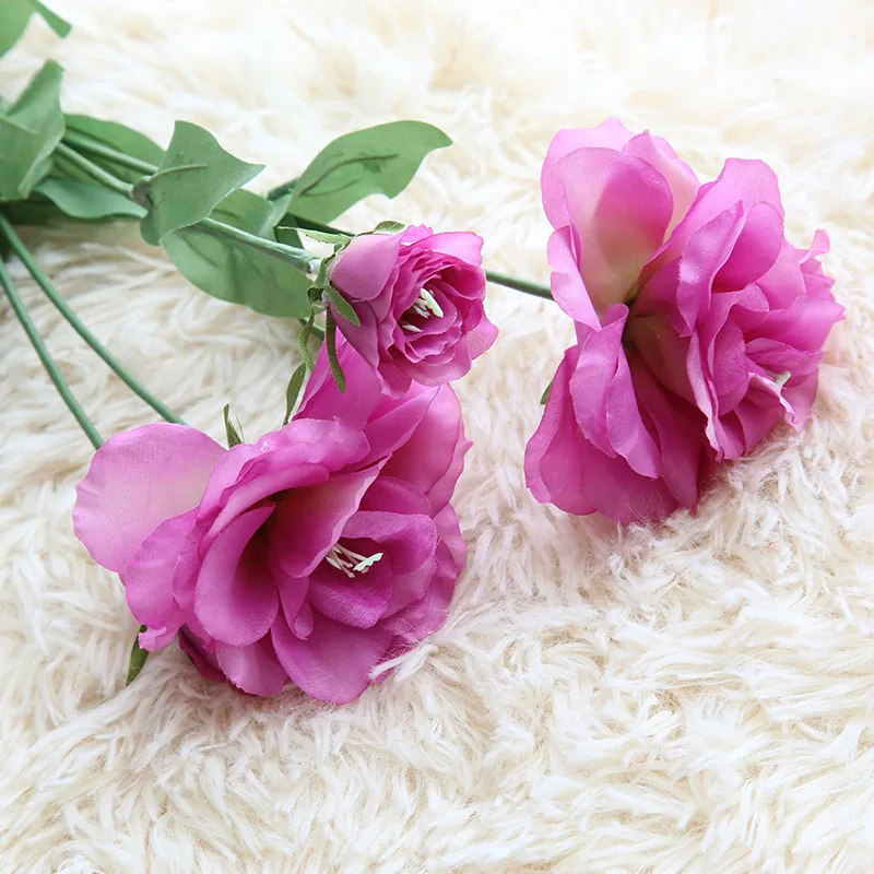 

3 Heads Fake artificial Eustoma Grandiflorum Lisianthus branch Christmas Wedding Party Home flower Decoration bouquet