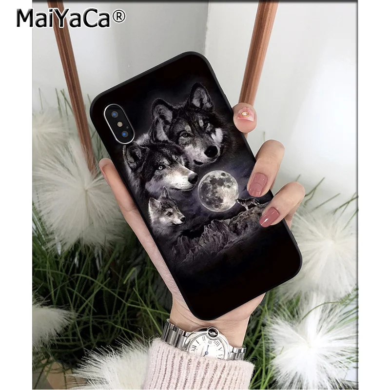 MaiYaCa moon roaring Wolf черный ТПУ мягкий чехол для телефона Apple iPhone 8 7 6 6S Plus X XS MAX 5 5S SE XR