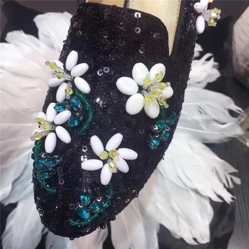 Роскошные женские лоферы ручной работы с цветочной вышивкой; блестящая расшитая блестками ткань; круглый носок; слипоны; повседневная обувь на плоской подошве; tenis feminino