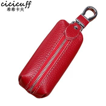 

CICICUFF Genuine Leather Car Key Holder Wallet Men Vintage Housekeeper Keys Keychain Cover Women Zipper Key Pouch Case Bag