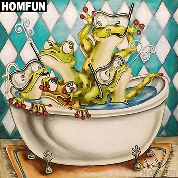 

HOMFUN Full Square/Round Drill 5D DIY Diamond Painting "Frog shower" 3D Embroidery Cross Stitch 5D Home Decor Gift A00611