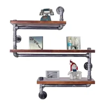 Wall Mounted Industrial Rustic Iron Pipe Wall Shelf 3 Tiers Wooden Board Shelving Home Bar Shop kitchen Storage Holders Racks