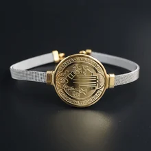 Новая Винтажная религиозная нержавеющая сталь браслет с медалями браслеты золотистого цвета Сан Бенито браслет христианские мужские ювелирные аксессуары