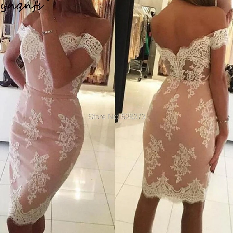 YNQNFS CD69 Vestido de Festa Curto Robe коктейльное элегантное платье Вечерние кружевная Апликация с открытыми плечами платья для матери невесты 2019