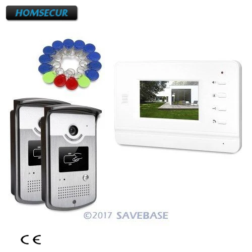 

HOMSECUR 4.3"Video Door Phone Intercom System Electric Lock Supported for Home Security With 2 Outdoor Units+1 Indoor Unit