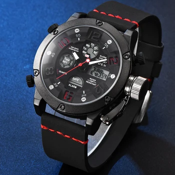 

BIDEN Luxury Brand Leather Quartz Watch Men Clock LED Digital Army Military Sport Wristwatch Big Size Waterproof Watch relogio
