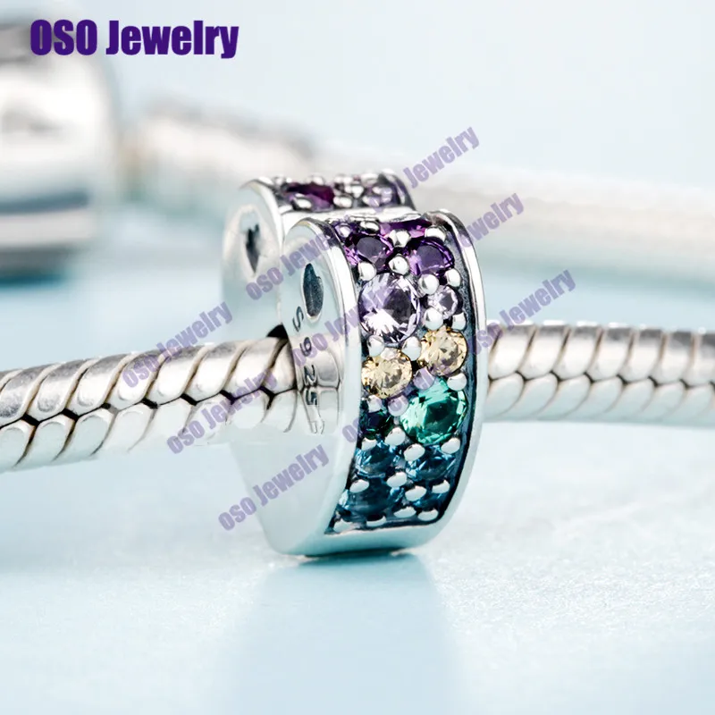 

Rainbow Crystal Heart Clip Charms Fit Silver 925 Original Bracelet Bangle charms for jewelry making