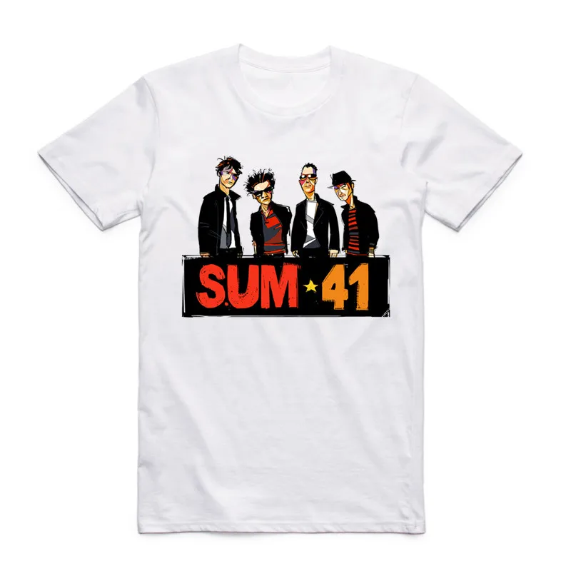 Модные Для мужчин печати SUM 41 футболка с о-образным вырезом короткий рукав лето
