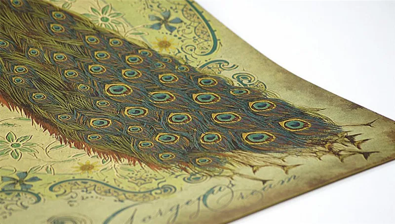 Vintage classic hand-drawing peacock A style poster retro kraft paper bar cafe home decor painting wall sticker 51x35cm