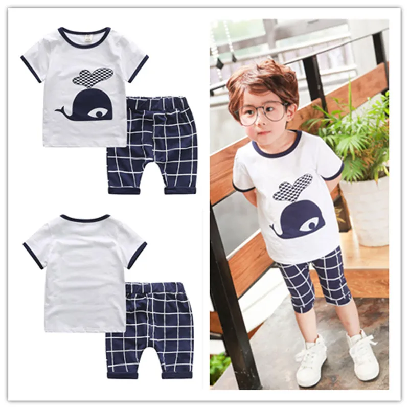 2017 Summer Fashion Baby Boy T shirt 2 pcs sets shorts + pants capris ...