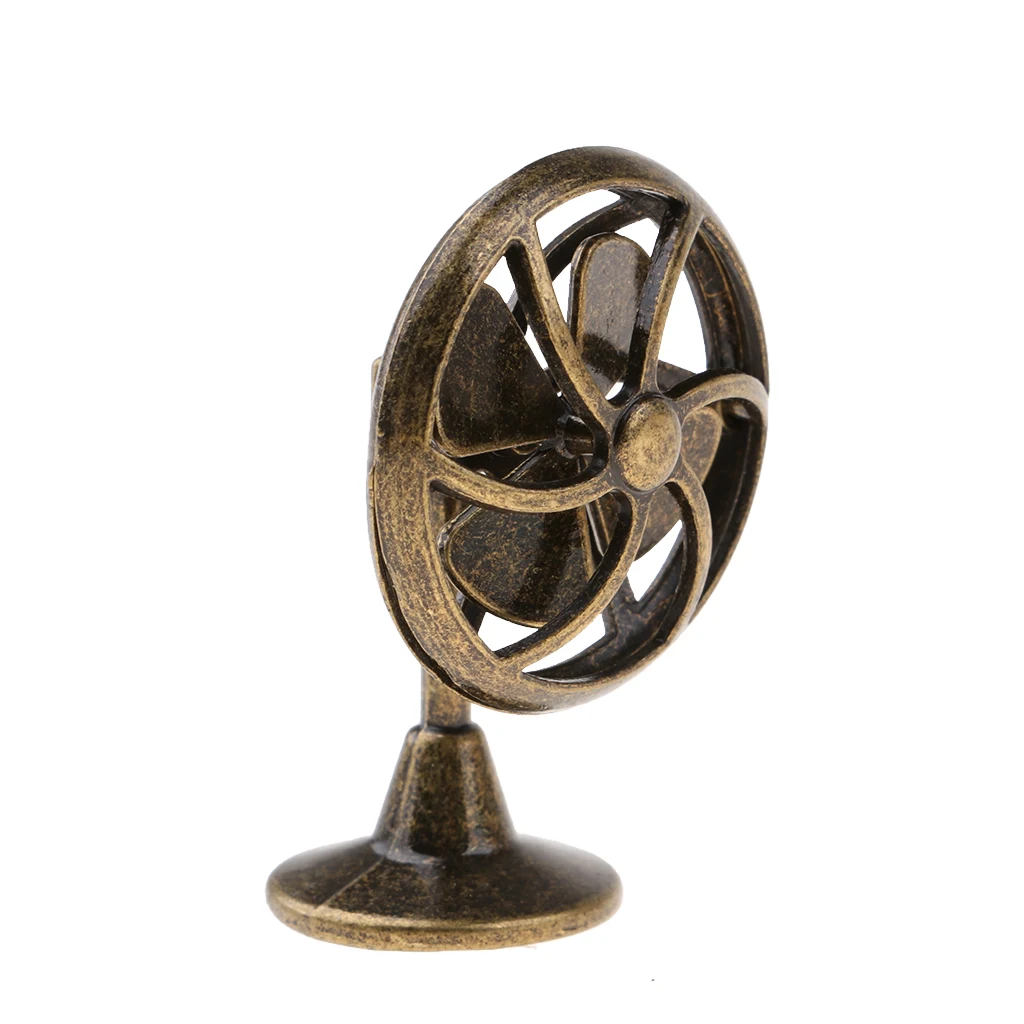  1/12 Miniatures Desk Table Ornament - Alloy Mini Lobby Fan Bronze Electric Fan Model Toy For Dollho