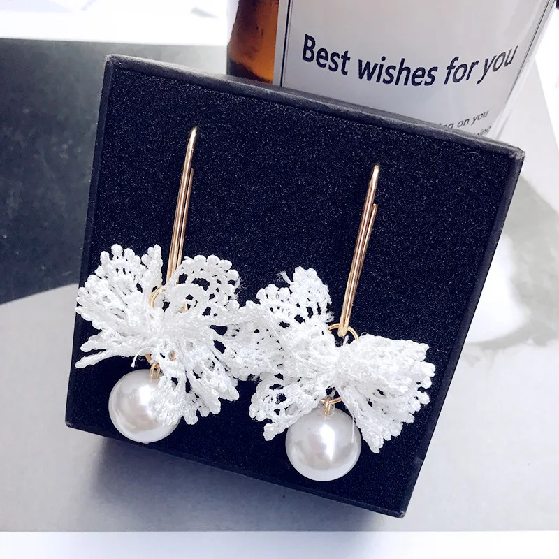 Серьги в Корейском стиле с пресноводным жемчугом и кружевом|hand earrings|exaggerated
