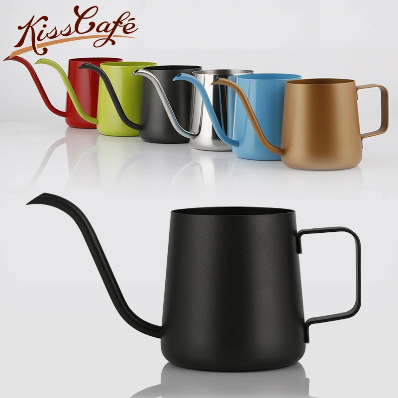 

250/350/600ml Stainless Steel Gooseneck Kettle Teflon Non-stick Milk Frothing Jug Swan Neck Drip Coffee Tea Pot Teflon Coating