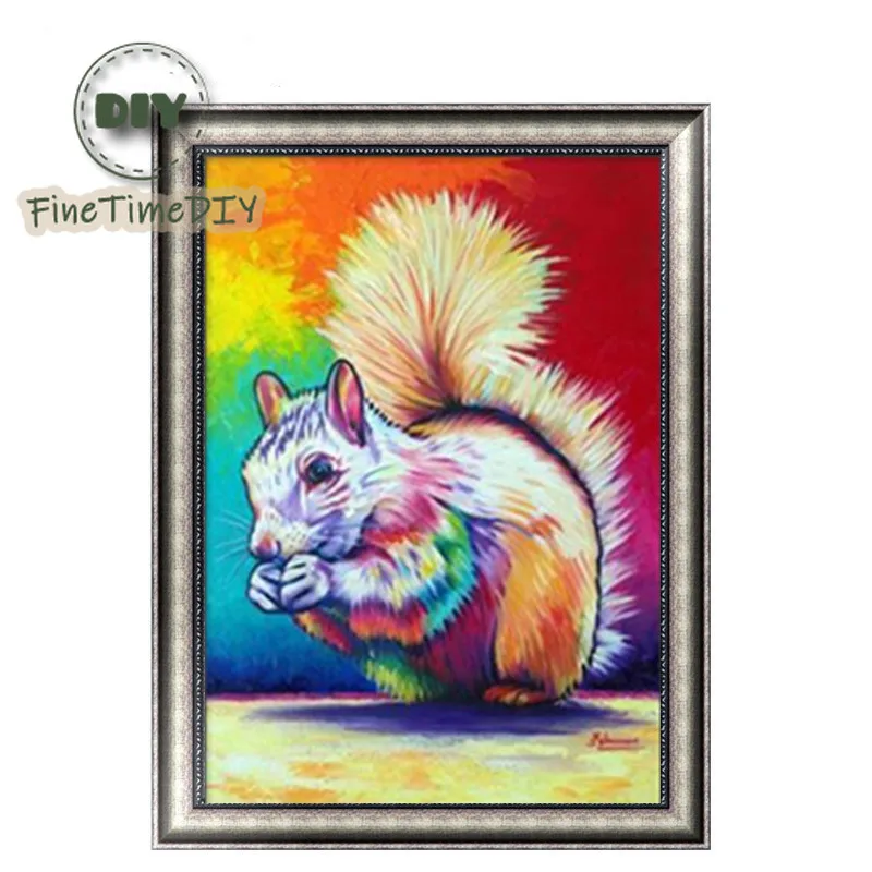 FineTime Animal Squirrel 5D DIY Diamond Painting Partial Round Drill Embroidery Cross Stitch Mosaic | Дом и сад