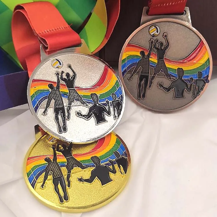 

volleyball Metal Medal Color New Metal Medal Match Medals Badges Souvenirs =3pcs with good ribbon School sports Metal