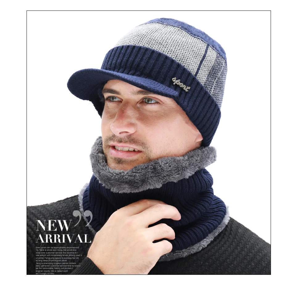 Подошва толпе зимой плюс толстый бархат вязаная шапка, шарф набор для Для мужчин Skullies шапочки зима теплая шапки капот Для мужчин Балаклава шапки