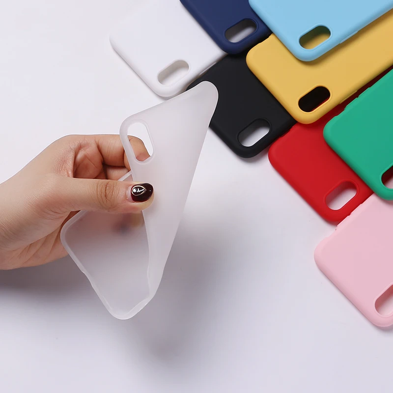 

For iPhone 7Plus 7 6S 5S 8 8Plus X XS Max 11 Pro Max Case Fundas Capa Coque Back Cover Silicone Solid Candy Matt Simple Soft Phone Thin