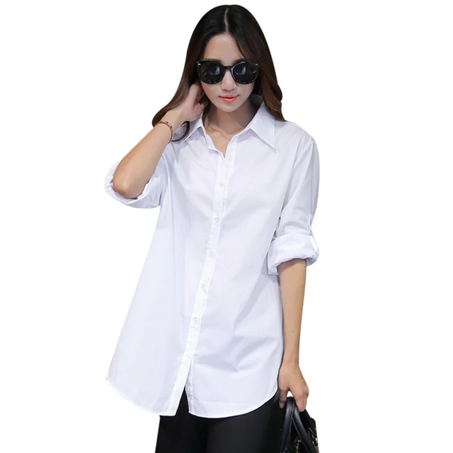 Plus Size 4XL Women White Shirt 2018 Spring Summer Long Sleeve