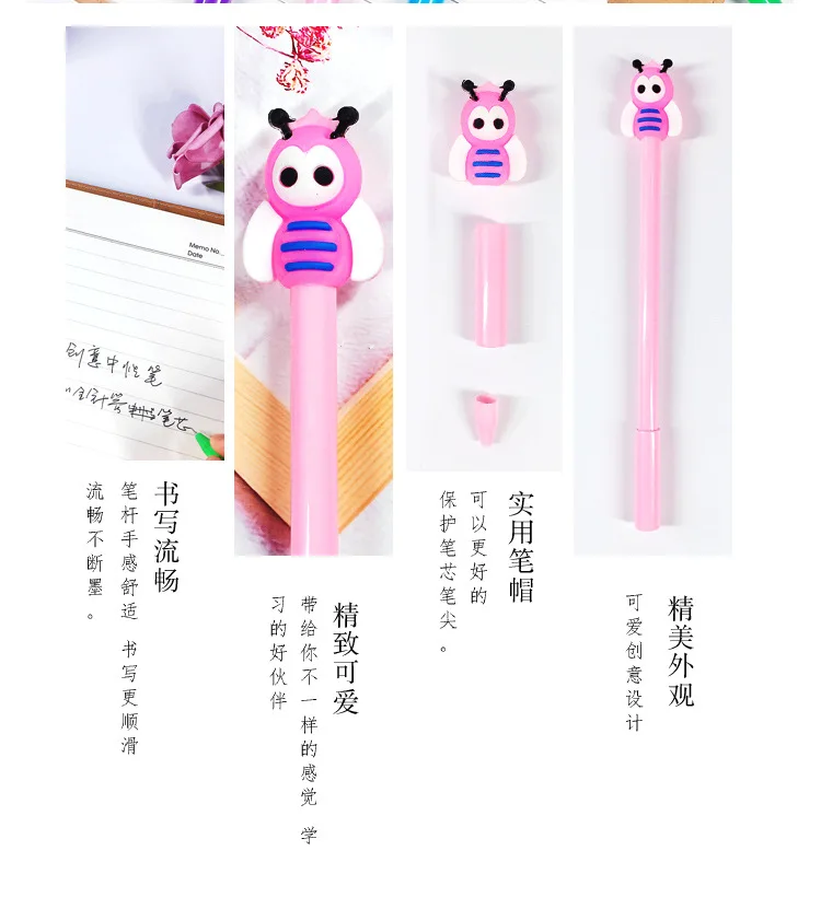 Inseto da Abelha dos Desenhos Milímetros de Tinta Caneta de Tinta de Água Presente da Promoção Pena do Escritório Unidades Pacote Animados Caneta Gel 0.5 Preta Rollerball Sinal Escola 48 - 7 Desenhos Animados Caneta Gel 0.5 milímetros de
