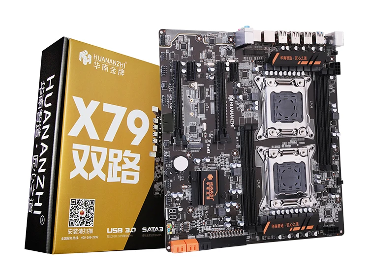 Goedkoop HUANANZHI dual X79 moederbord met M.2 slot dual lan poort korting moederbord met dual CPU Xeon E5 2690 2.9GHz RAM 64G (4*16G)
