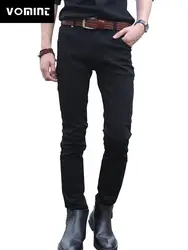 Vomint Новые мужские джинсы узкие джинсовые брюки высокая уличная мода черный цвет основной стиль высокая эластичность Джинс