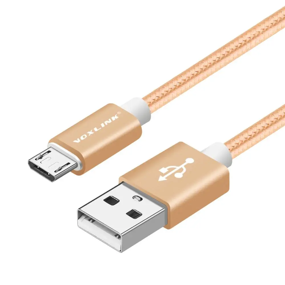 VOXLINK Micro USB кабель с нейлоновой оплеткой 1 м/2 м/3 м Синхронизация данных USB кабель зарядного устройства для samsung htc LG huawei xiaomi кабели для телефонов Android - Цвет: gold