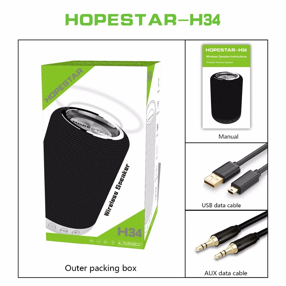 HOPESTAR H34 Мини Bluetooth динамик Портативный беспроводной водонепроницаемый Handfree громкоговоритель стерео MP3-плеер Поддержка USB TF FM AUX