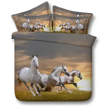 

100%cotton Bedding Set 3D Horse white New Fashion Boy Set Twin Full Queen King Size Quilts Duvet Cover comforter cover grassland